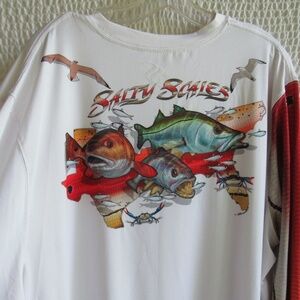 Salty Scales Mens 2XL Fishing beach Travel Shirt Long Sleeve Graphic BUNDLE 2pc